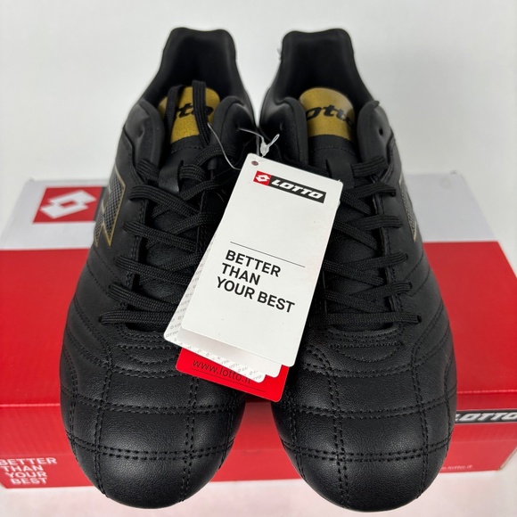 Lotto, Stadio 705 FG Soccer Cleats, NWT, Men 7. Women 8.5, Leather, Black, Gold - Picture 4 of 12